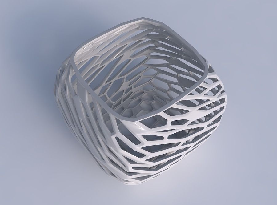 Bowl semi-quadratic with faceted and twisted organic lattice 3D print model_1