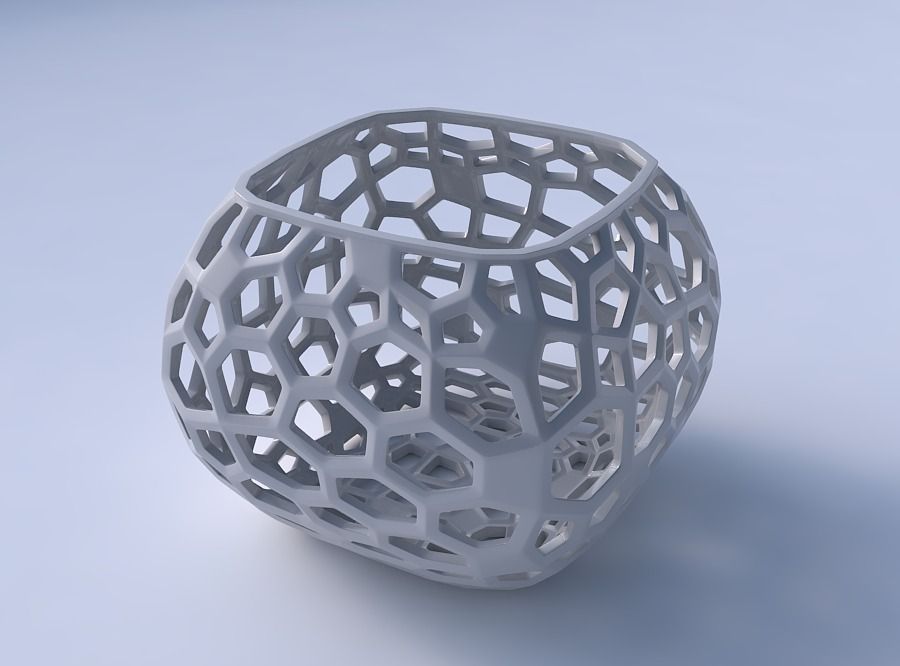 Bowl semi-quadratic with faceted organic lattice 3D print model_3
