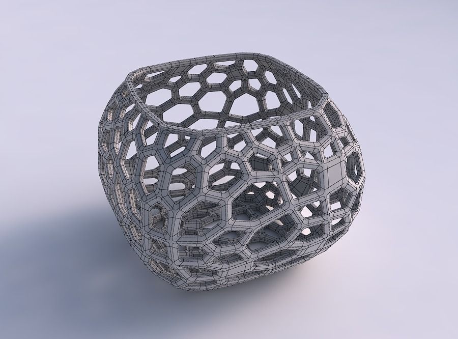 Bowl semi-quadratic with faceted organic lattice 3D print model_5