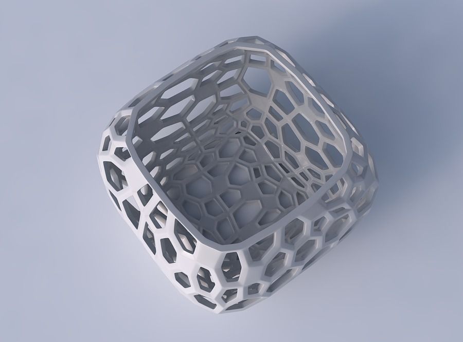 Bowl semi-quadratic with faceted organic lattice 3D print model_2