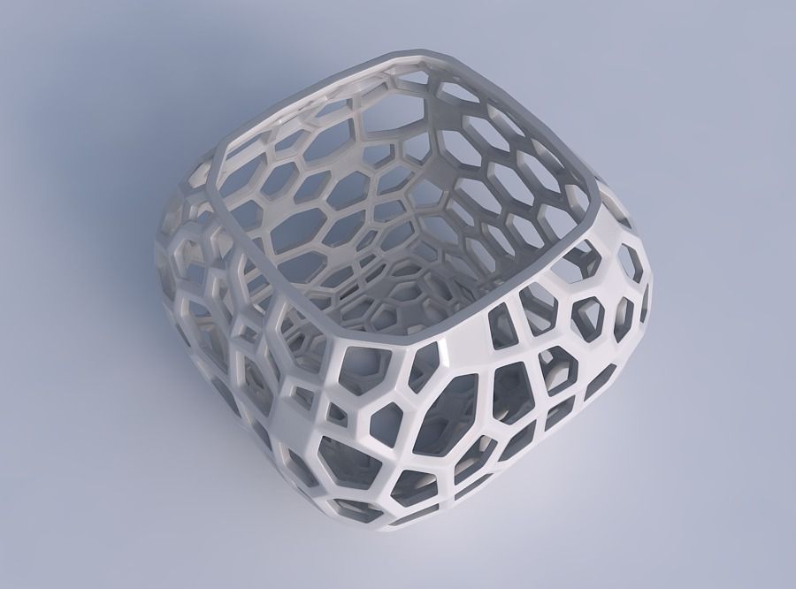 Bowl semi-quadratic with faceted organic lattice 3D print model_1