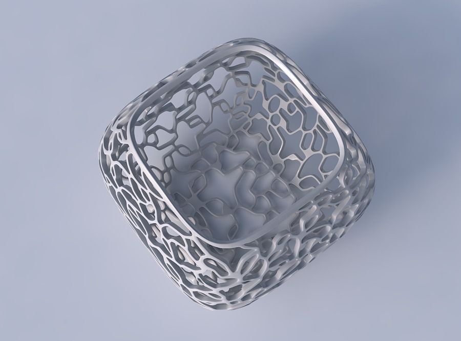 Bowl semi-quadratic with entangled lattice 3D print model_2