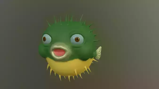 Puffer balloonfish Fugu high and low poly textured 3d model