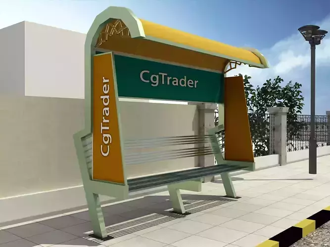 Unique Exterior Bench - with pavement and lamps Low-poly 3D model