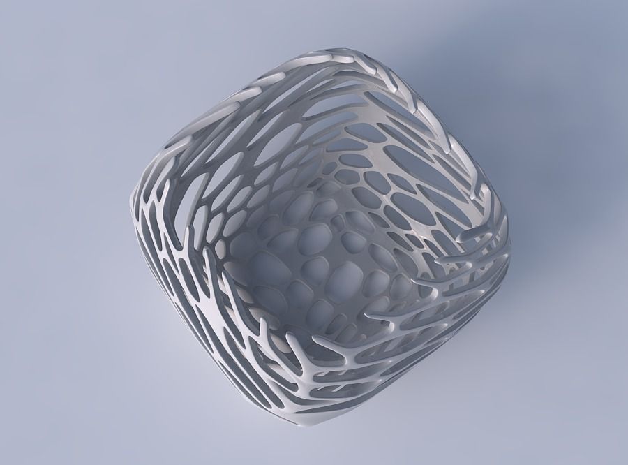 Bowl semi-quadratic with cracked and twisted organic lattice 2 3D print model_2