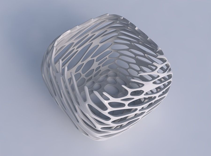 Bowl semi-quadratic with cracked and twisted organic lattice 2 3D print model_1