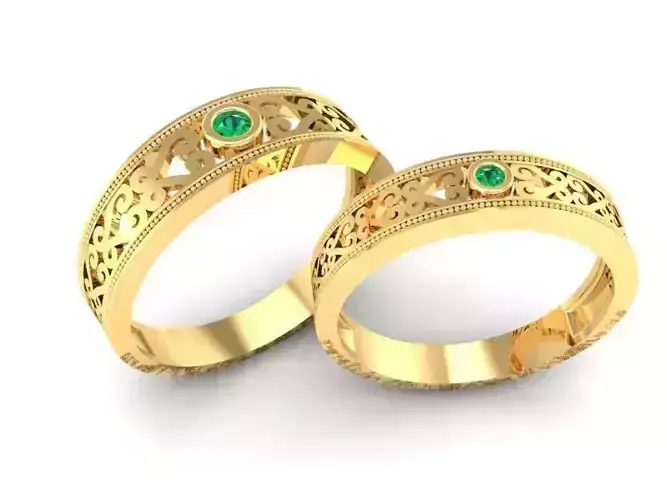 Vintage Couple Rings 3D Model with Gemstone Center 353