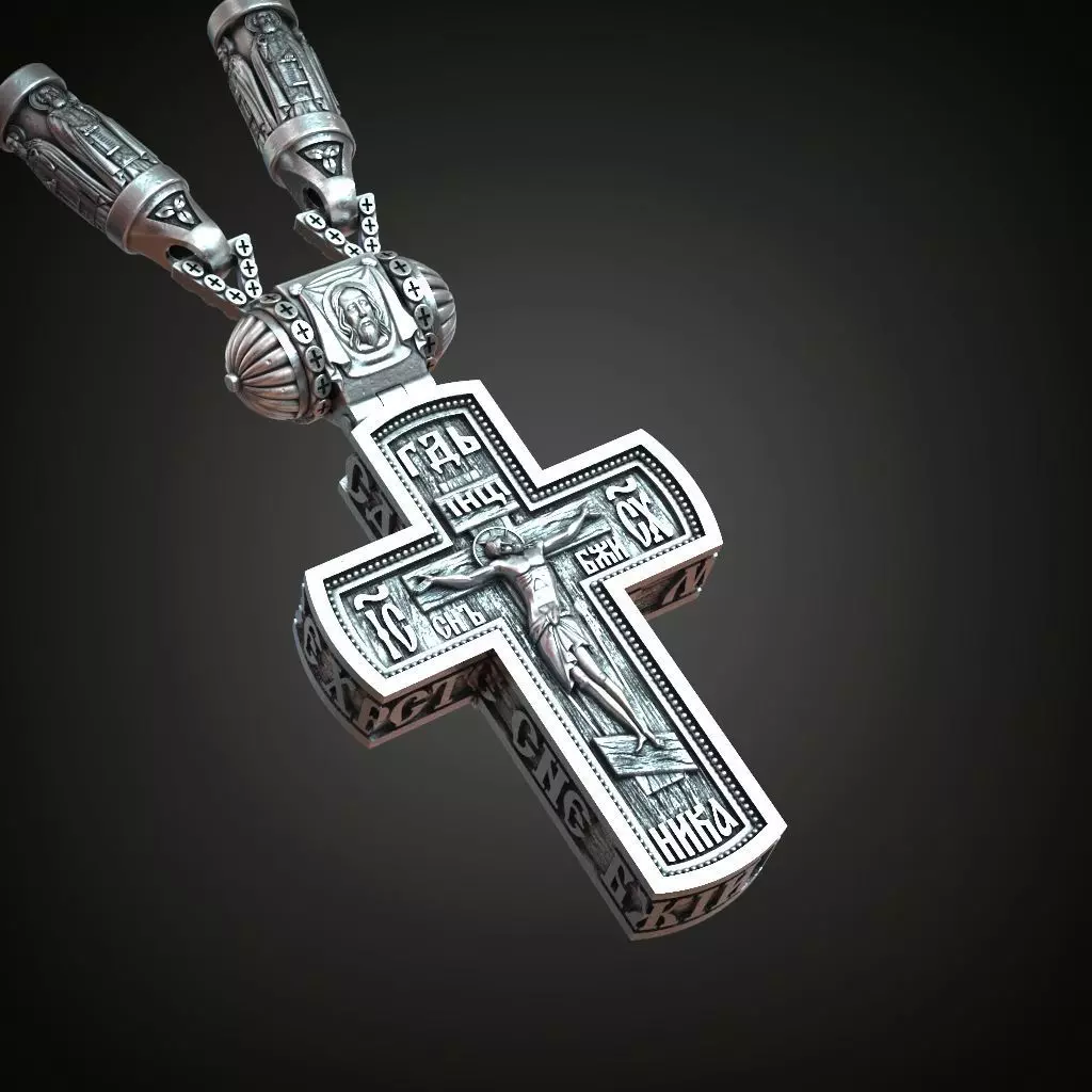 Cross Orthodox Saints Jesus cherub 3D print model