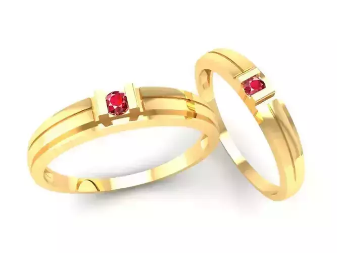 Minimalist Couple Rings with Gemstone 3D Model 369