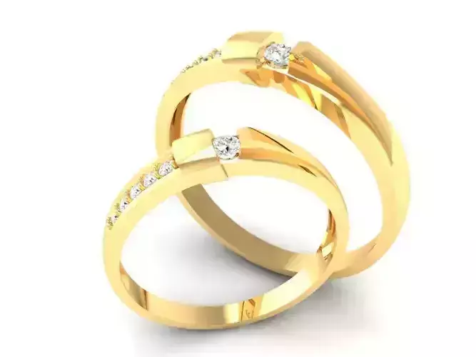 Modern Double Band Couple Rings with Gemstones 3D Model 371