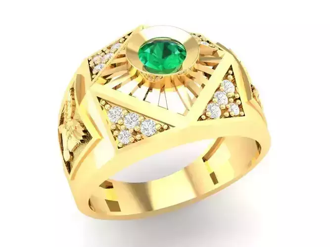 Luxury Emerald Gemstone Men Ring with Geometric Design 3D Mo 374
