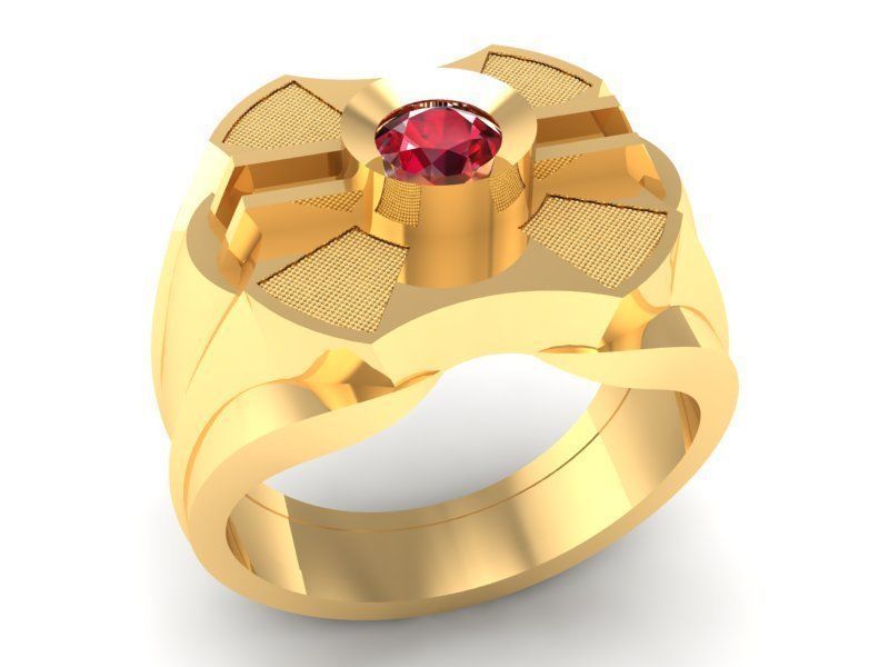 Geometric Men Ring With Stone 375 3D print model_1