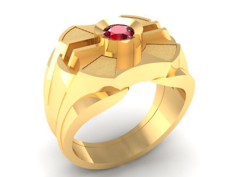 Geometric Men Ring With Stone 375 3D print model_2