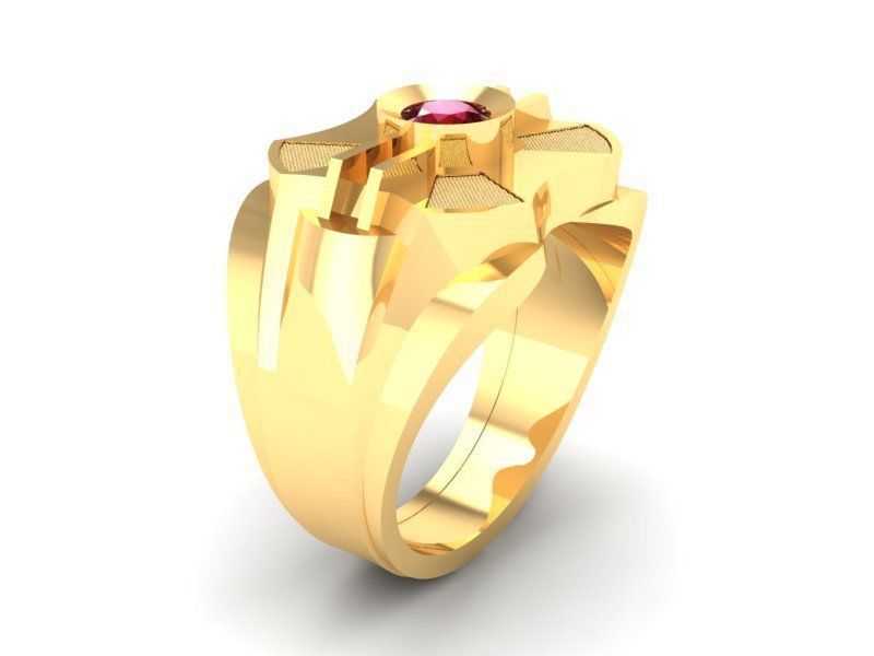 Geometric Men Ring With Stone 375 3D print model_8