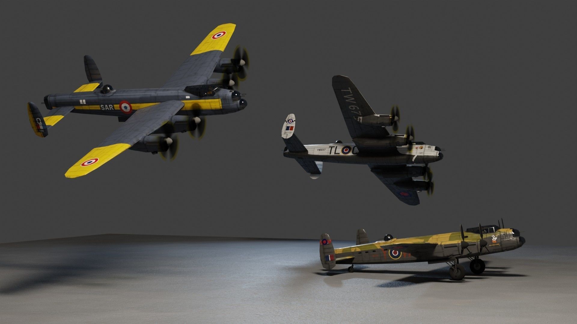 Avro Lancaster WW2 bomber Low-poly 3D model_4