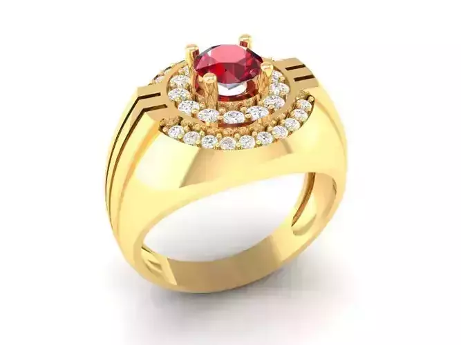 Luxury Round Gemstone Halo Men Ring with Diamond Accents 379