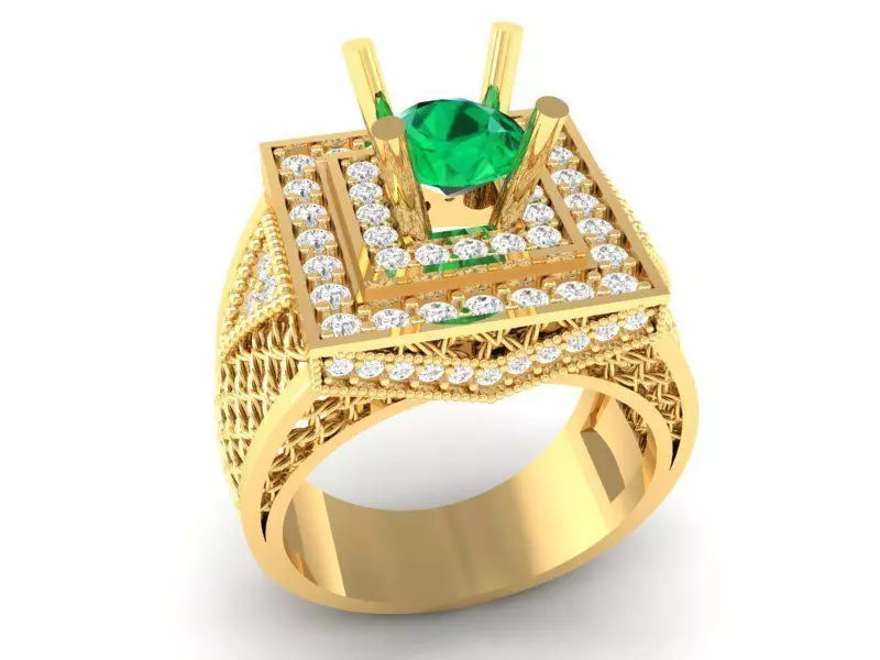 Luxury Square Emerald Statement Ring for Men 385 3D print model