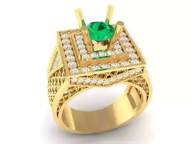 Luxury Square Emerald Statement Ring for Men  385