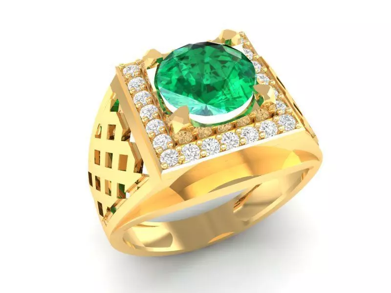 Luxury Mens Signet Ring with Emerald and Diamond Halo Jewel 392 3D print model