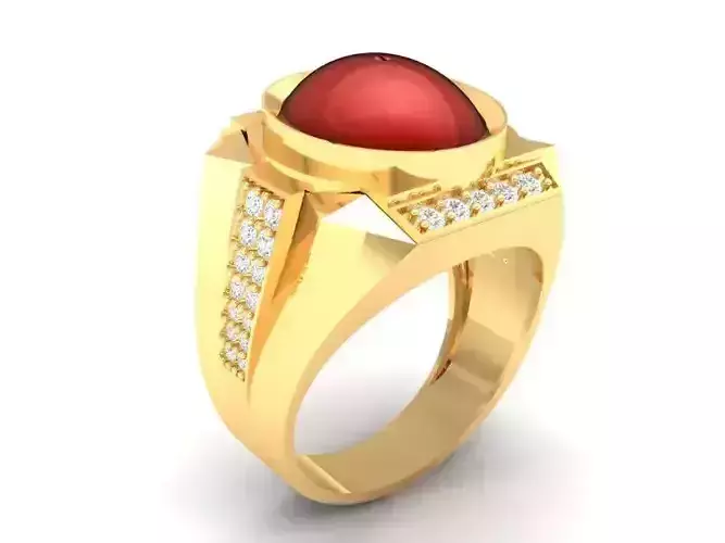 Luxury Oval Gemstone Men Ring with Side Accents  393