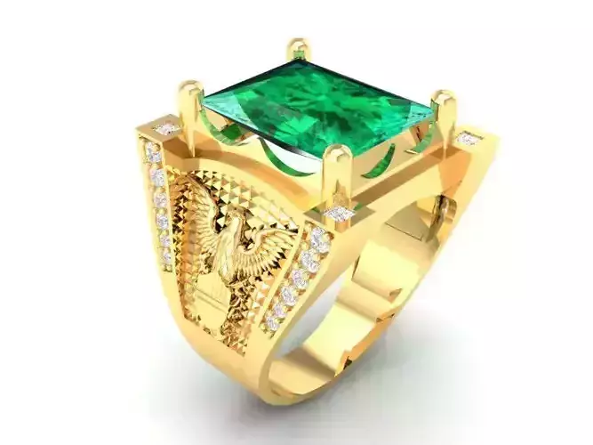 Luxury Emerald Square Ring 3D Model for Resin Jewelry Printi 394