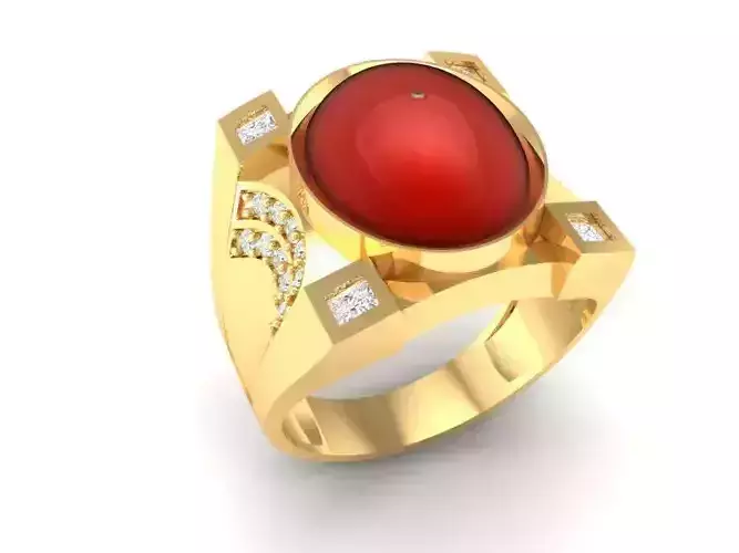 Mens Oval Ruby Diamond Gold Ring 3D Model   397