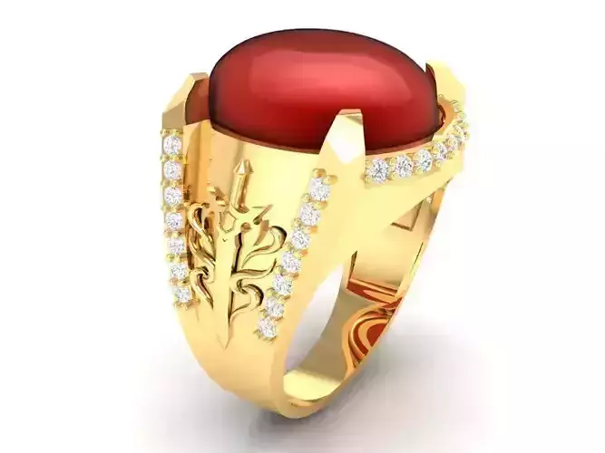 Men Oval Ruby Sword Design Gold Ring 3D Model   398