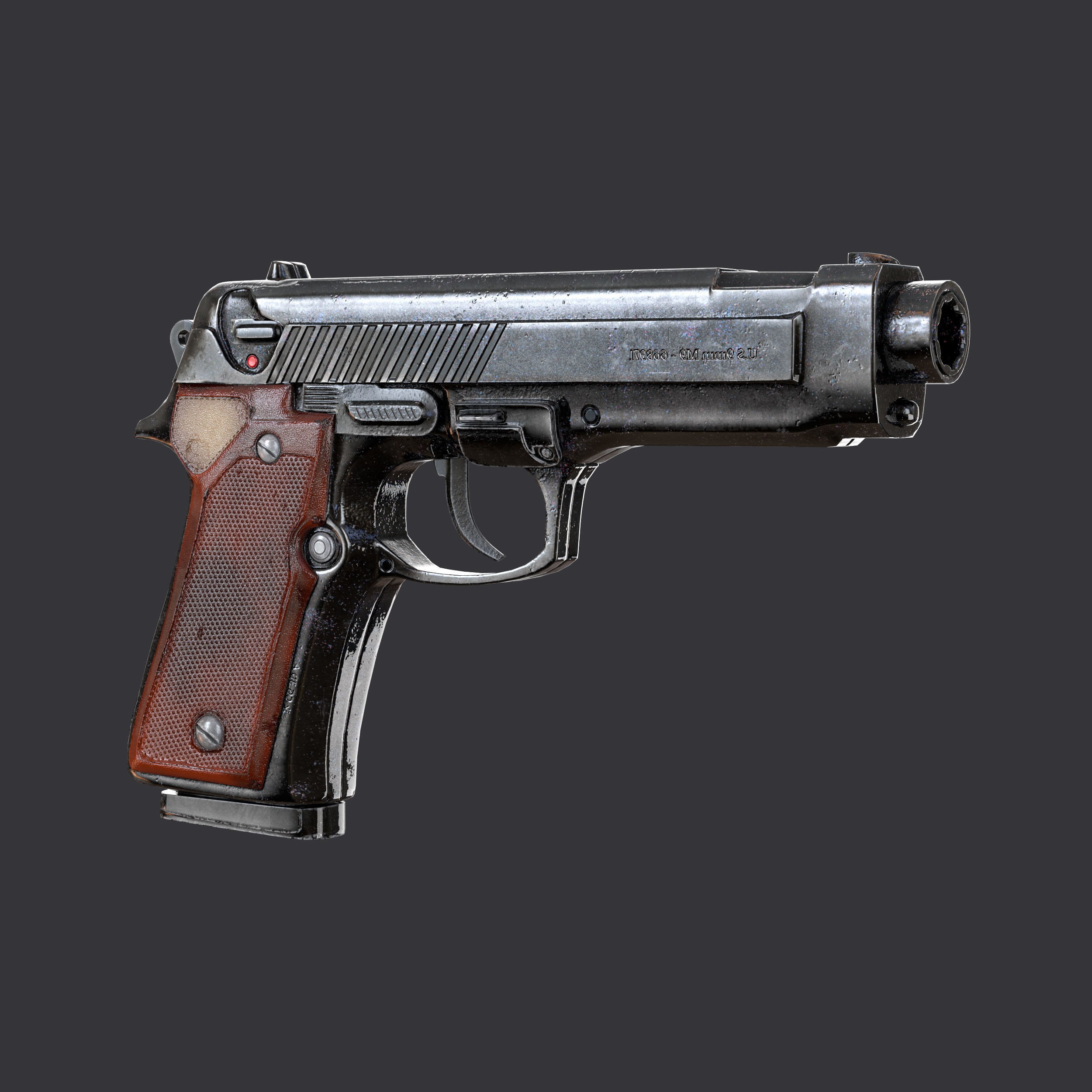 3d hand gun like Beretta M9 style 3D model Low-poly 3D model_3