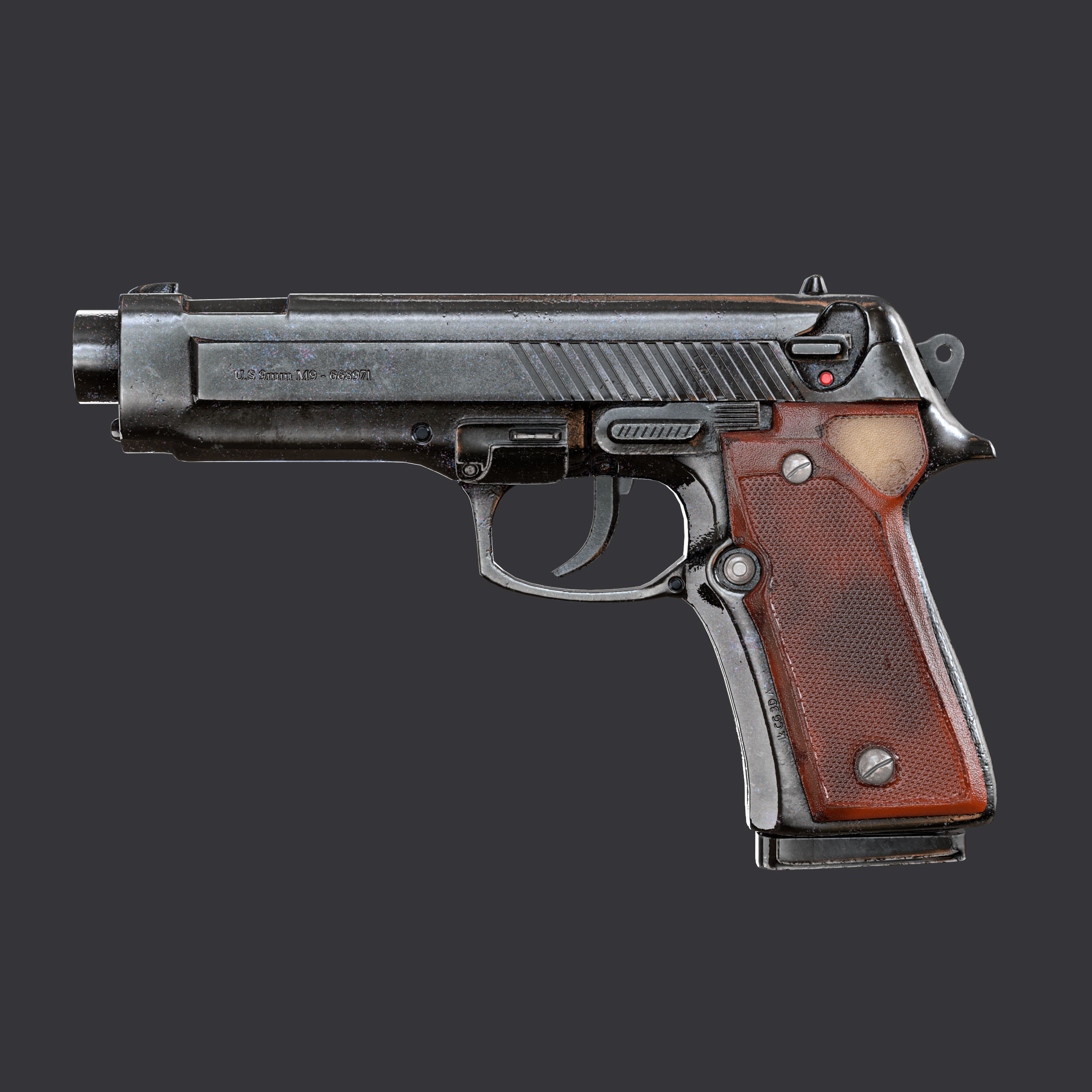 3d hand gun like Beretta M9 style 3D model Low-poly 3D model_2