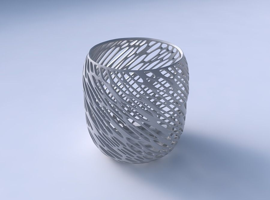 Bowl cylindrical with twisted diagonal organic lattice 3D print model_3