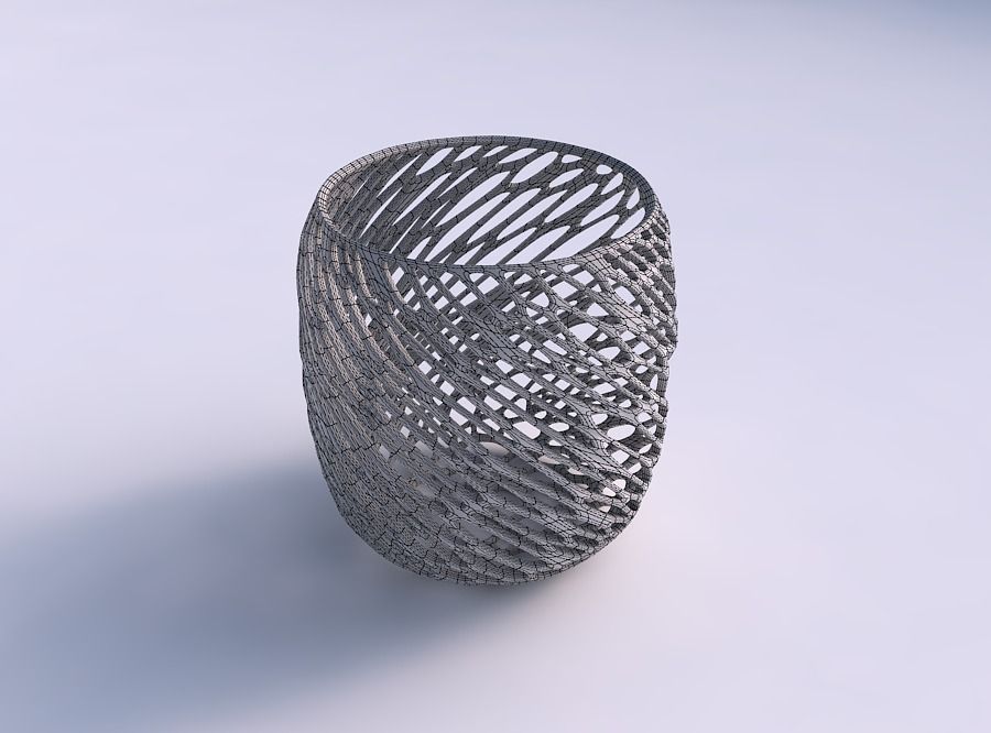 Bowl cylindrical with twisted diagonal organic lattice 3D print model_5