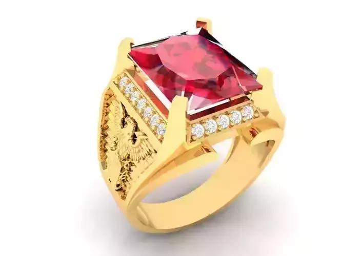 Luxury Gold Men Ring with Square Gemstone 400