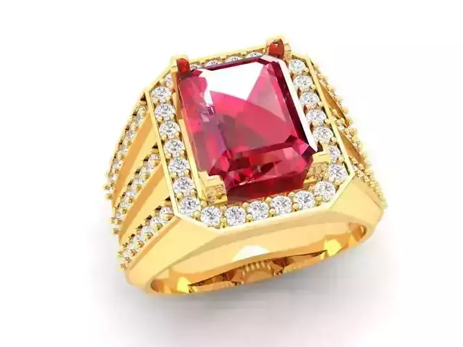 Luxury Rectangular Gemstone Ring for Men 3D Model l 402
