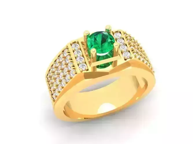 Luxury Men Ring with Emerald or Ruby and Diamond Pave 404