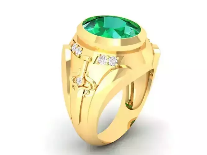 Luxury Emerald Diamond Men Ring with Sword Design 405