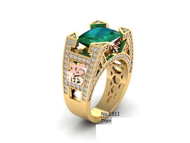 Luxury Emerald Diamond Ring for Men  406 3D print model_6