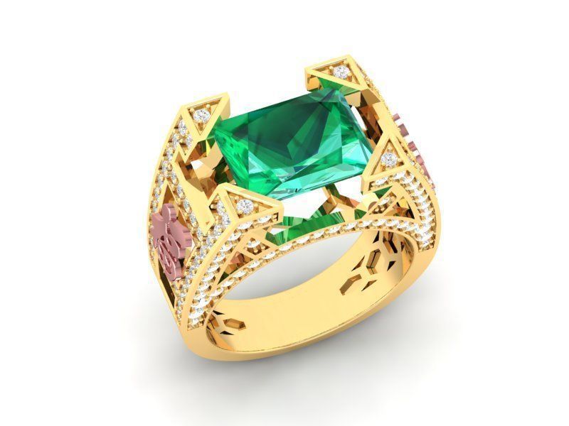 Luxury Emerald Diamond Ring for Men  406 3D print model_4