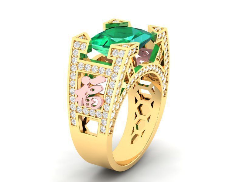 Luxury Emerald Diamond Ring for Men  406 3D print model_2
