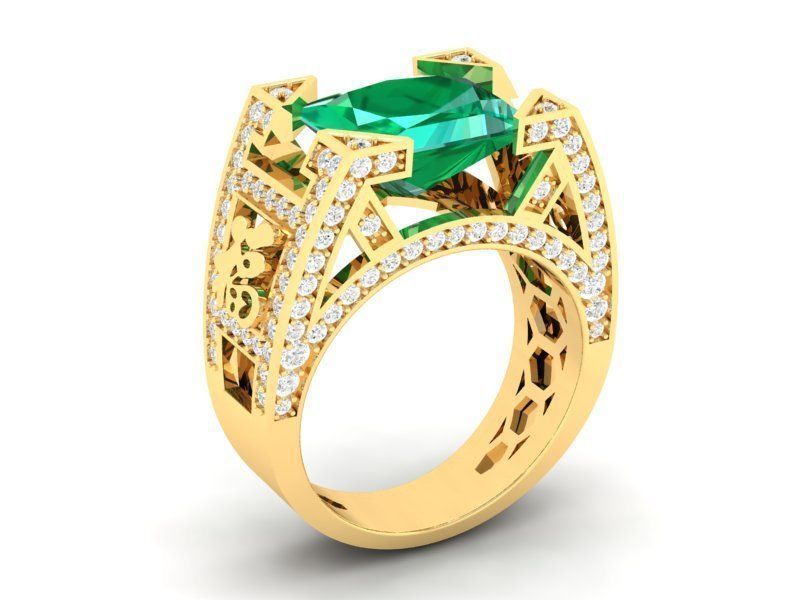 Luxury Emerald Diamond Ring for Men  406 3D print model_1
