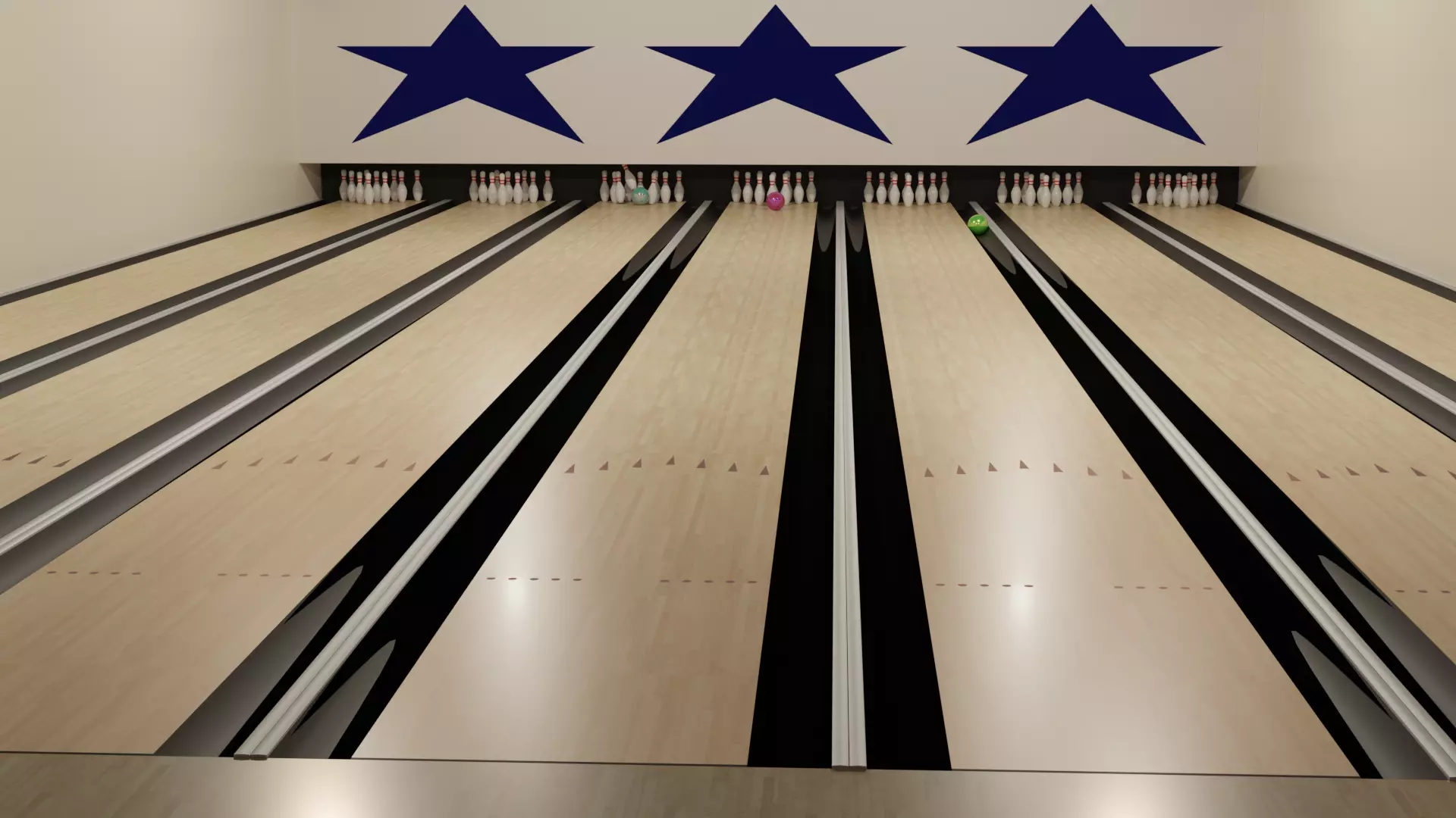 Bowling Pins Balls Lanes Sample Scene Set Low-poly 3D model_0