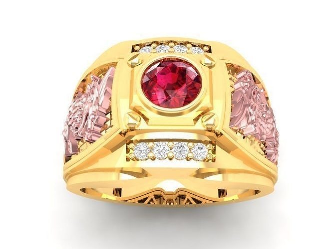 Chinese Dragon Men Ring with Gemstone and Diamond Accents 408