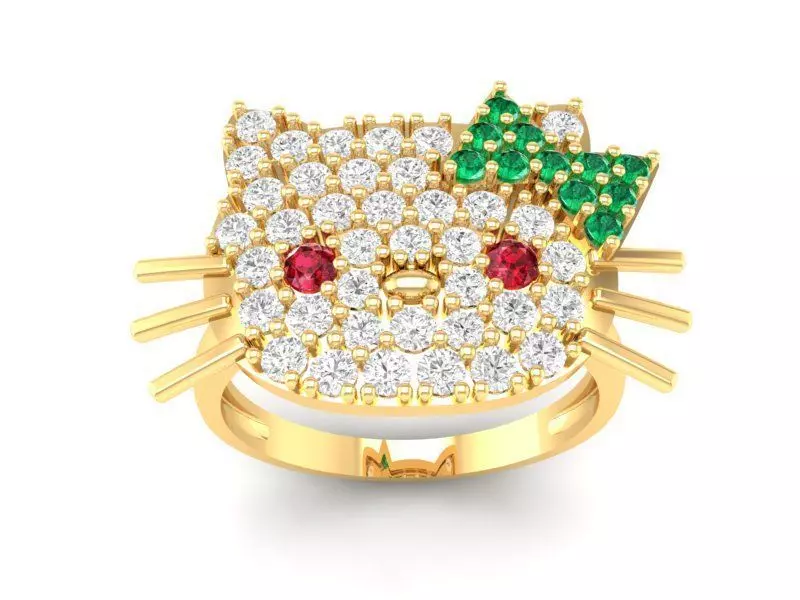 Cute Kitty Diamond Pave Ring for Women 421 3D print model
