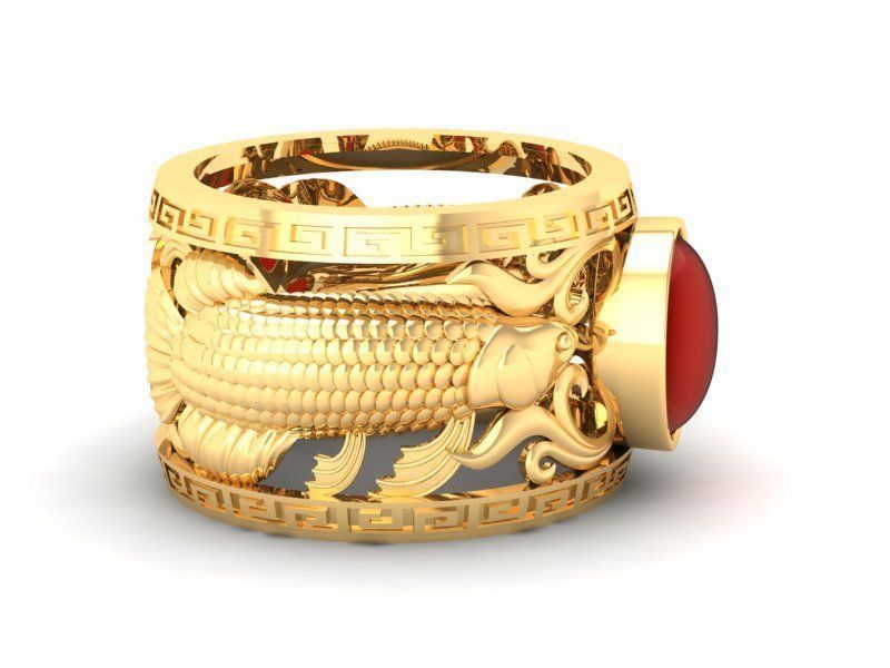 Fengshui Lucky Koi Fish Red Gem Ring for Men  435 3D print model_6
