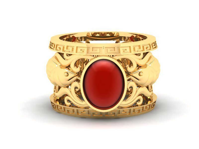 Fengshui Lucky Koi Fish Red Gem Ring for Men  435 3D print model_5