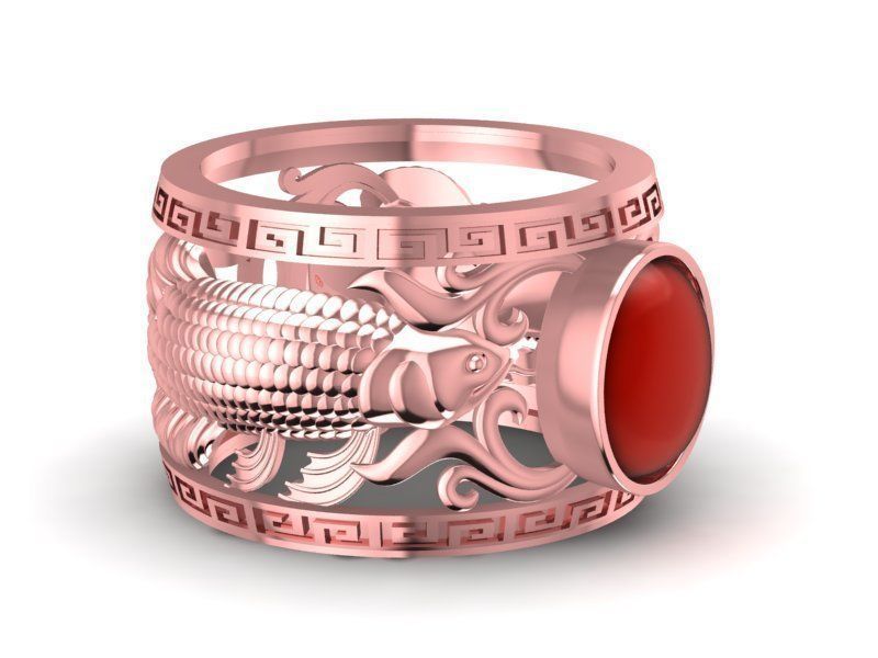 Fengshui Lucky Koi Fish Red Gem Ring for Men  435 3D print model_9