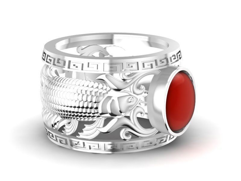 Fengshui Lucky Koi Fish Red Gem Ring for Men  435 3D print model_10