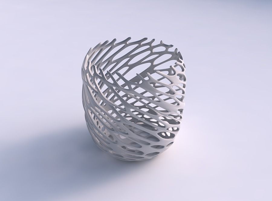 Bowl cylindrical with cracked and twisted organic lattice 2 3D print model_0