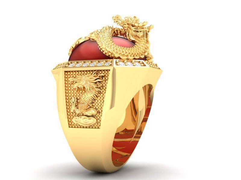 dragon ring with ruby oval  for men 441 3D print model_4