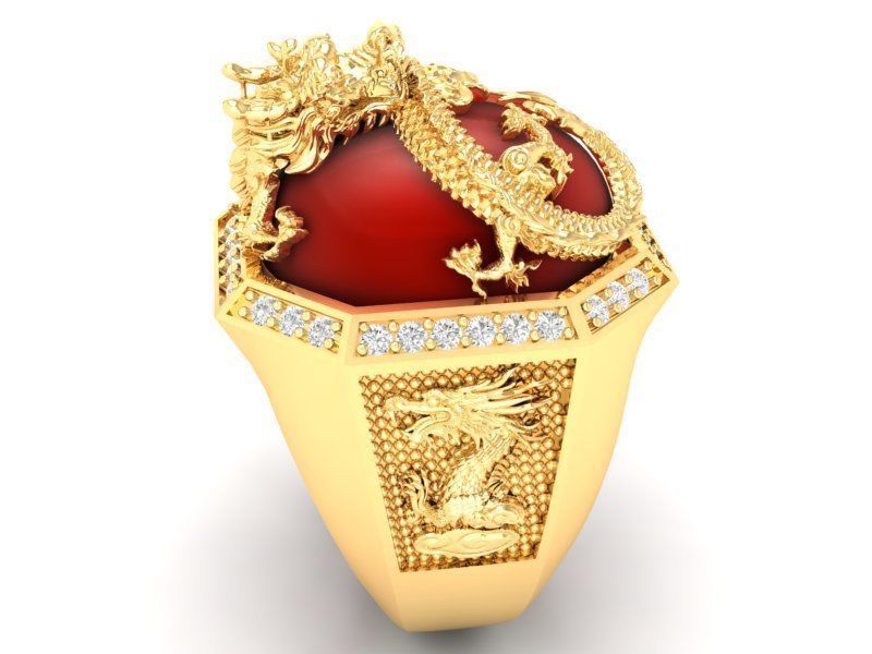 dragon ring with ruby oval  for men 441 3D print model_6