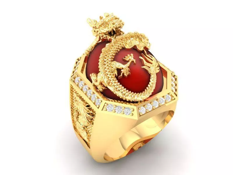 dragon ring with ruby oval  for men 441 3D print model_0